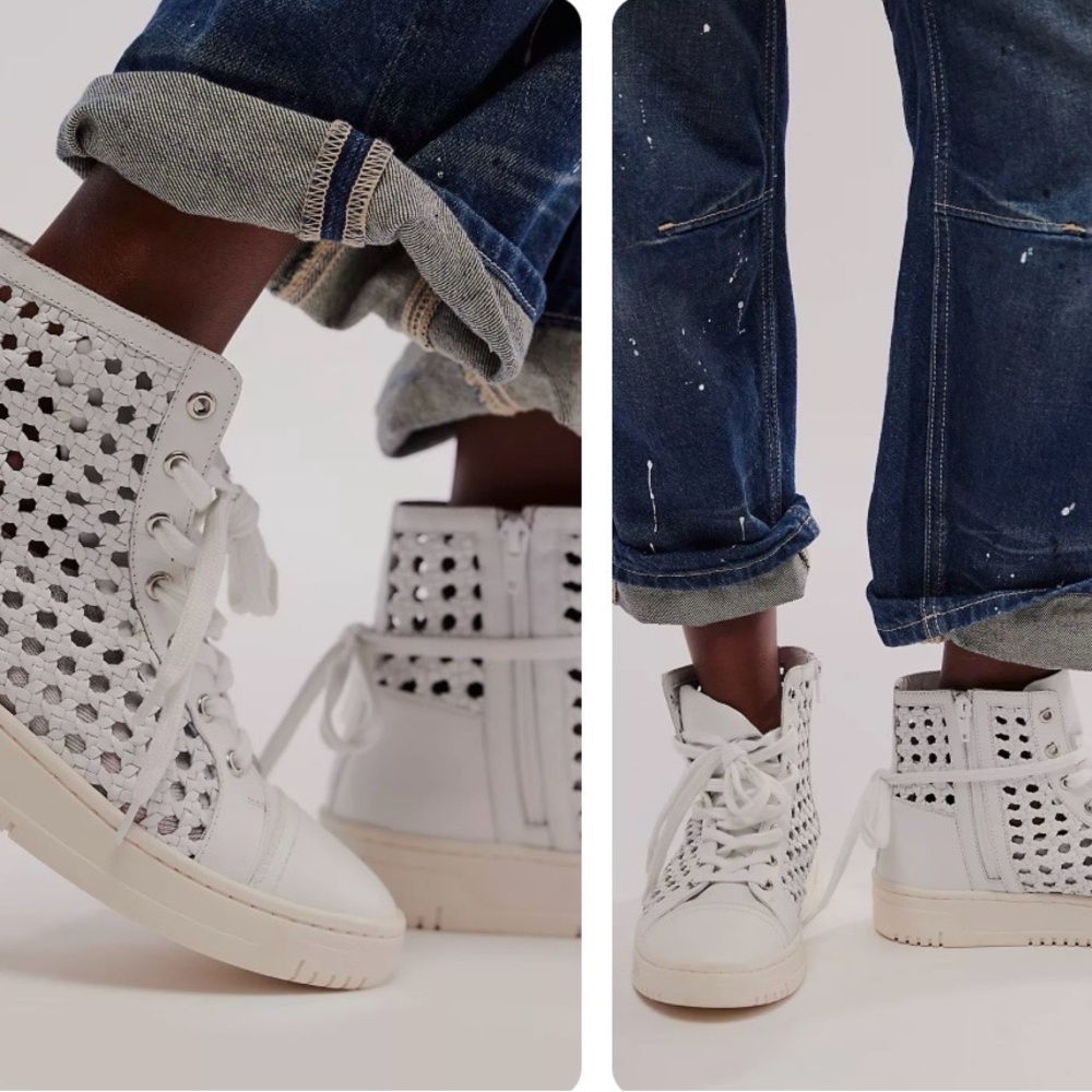 Free People White Perforated High-Top Sneakers.  NWOB